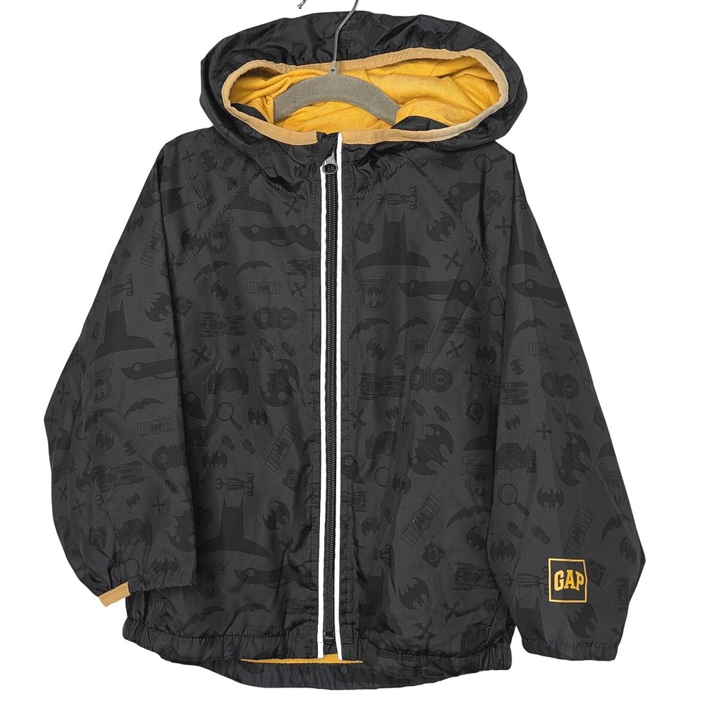 Baby Gap DC Comics Batman‎ Windbreaker Jacket Black Yellow Hooded Toddler 3T